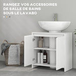 Meuble sous vasque 2 portes avec étagère réglable armoire de rangement pour lavabo 60l x 30P x 60H cm blanc