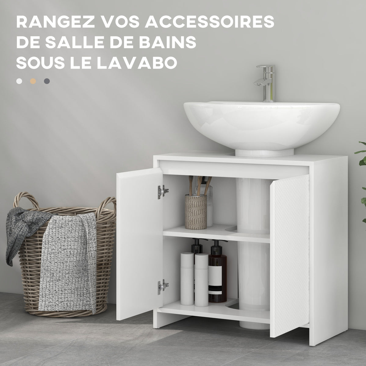 Meuble sous vasque 2 portes avec étagère réglable armoire de rangement pour lavabo 60l x 30P x 60H cm blanc