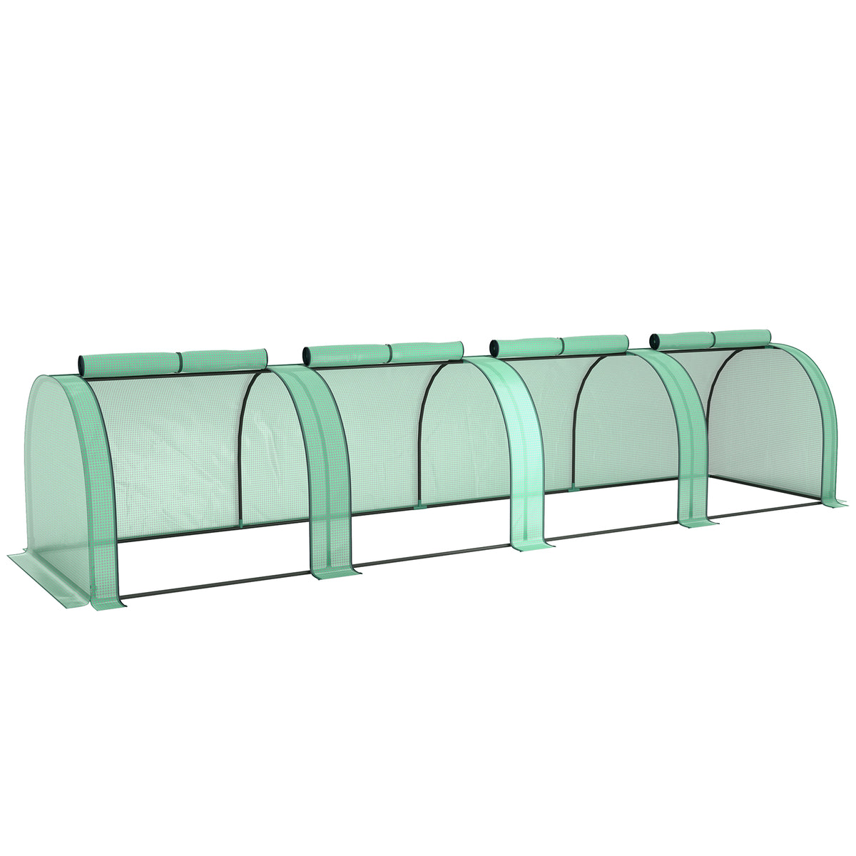 Mini serre de jardin serre à tomates 4 x 1 x 0,80 m acier PE anti-UV 4 portes avec zip enroulables vert