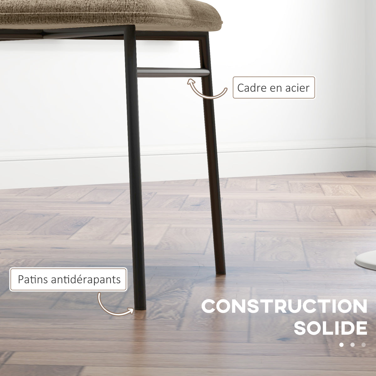 Set di 2 sedie da pranzo con seduta imbottita in tessuto effetto lino, gambe in acciaio stabili, design moderno, marrone chiaro