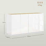 Buffet salle à manger buffet cuisine 4 portes à fermeture douce et étagères réglables 140l x 40P x 75H cm blanc laqué