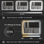 Miroir salle de bain LED bluetooth 80 x 100 cm interrupteur tactile lumière réglable 3 couleurs anti-buée mémoire argent