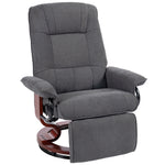 Fauteuil relax inclinable repose-pieds réglable pivotant 360° piètement bois tissu aspect lin gris