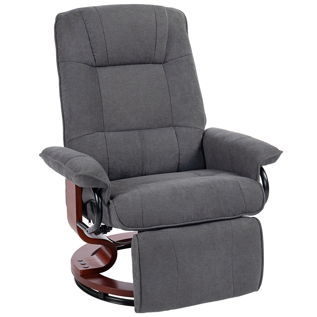 Fauteuil relax inclinable repose-pieds réglable pivotant 360° piètement bois tissu aspect lin gris