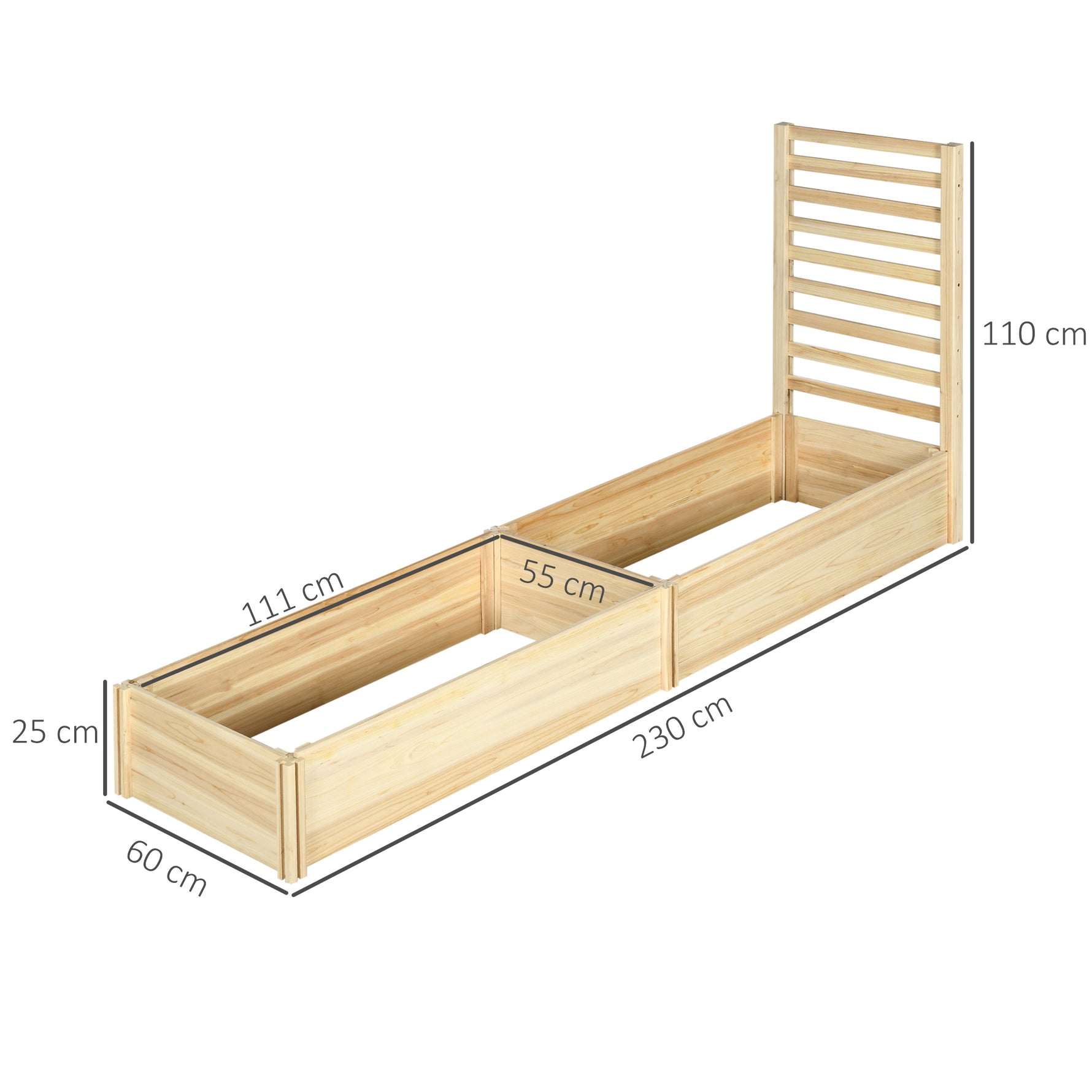 Jardinière avec treillis bac à fleurs jardinière de jardin dim. 230L x 60l x 110H cm effet bois naturel