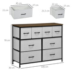 Commode 8 tiroirs meuble de rangement tiroir en tissu pliant - structure acier noir - 100 x 30 x 78 cm