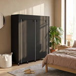 Armoire penderie en tissu, meuble de rangement mobile 10 roulettes avec 10 compartiments, barres de suspension, noir