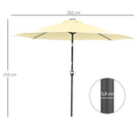 Ombrellone da giardino rotondo Ø 265 cm, luci LED solari, manovella inclinabile, palo in acciaio, 8 stecche, beige