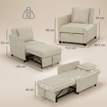 Poltrona Convertibile 1 Posto, Poltrona Letto Clic-Clac 4 in 1 Imbottita in Ciniglia, Schienale Regolabile, Seduta Ampia, Beige