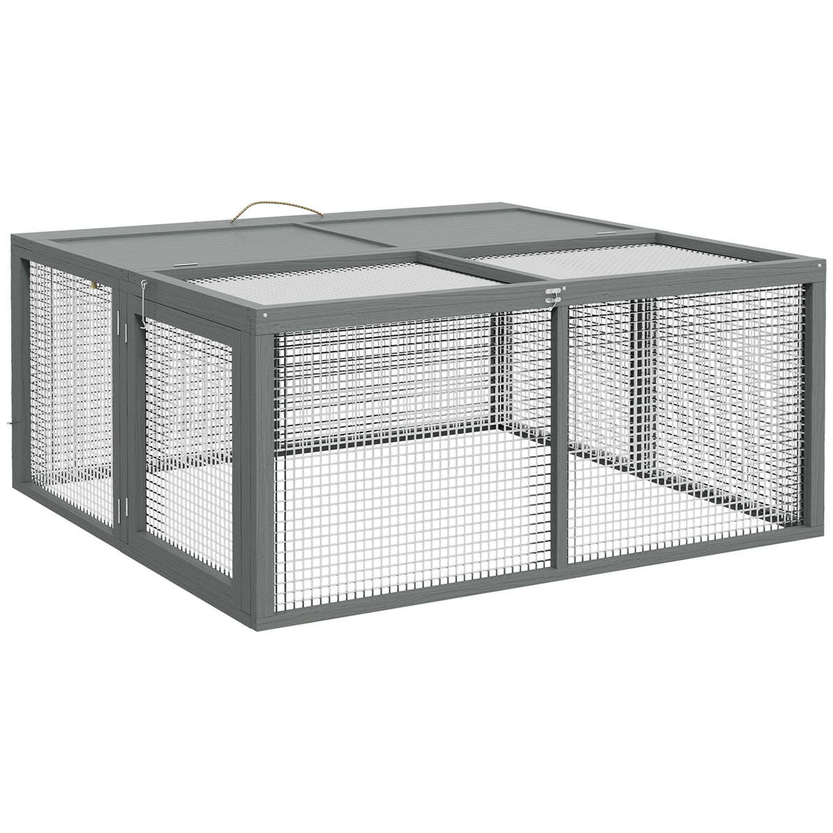 Clapier à lapins cage lapin pliable avec poignée dessus ouvrable pour 2 à 3 lapins cochons d'inde 110 x 105 x 50 cm gris