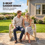 Banc de Jardin banc 3 places en bois Style Rustique Chic accoudoirs Roues Charette Bois Sapin effet bois naturel