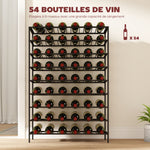 Étagère à vin rack pour bouteilles range-bouteilles capacité 54 bouteilles dim. 63L x 25l x 91H cm métal noir