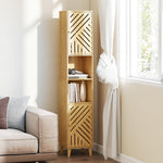 Armoire salle de bain, meuble de rangement colonne, portes en bambou, étagères réglables, 32x30x170cm, bois naturel