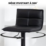 Lot de 2 tabourets de bar, chaises de bar réglable en hauteur avec assise pivotant en PU 44 x 45 x 85-106 cm noir