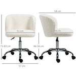 Chaise de bureau sans accoudoir en toison d'agneau hauteur réglable pivotant à 360 ° charge max. 120 Kg blanc