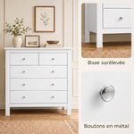 Commode à 5 tiroirs, meuble de rangement, avec poignées, glissières métalliques,  en bois, 79l x 39,5P x 80,5H cm, blanc
