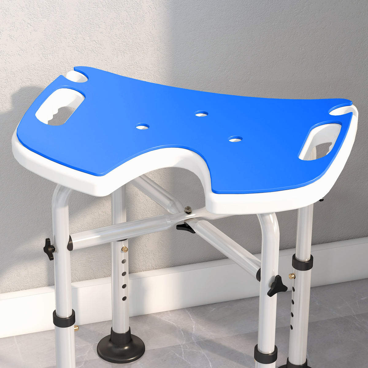 Tabouret de douche siège de douche hauteur ajustable 39-51,5 cm barre d'appui à ventouse patins à ventouse bleu foncé