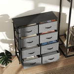 Commode 8 tiroirs en tissu, meuble de rangement avec 4 poches, 2 crochets, structure en acier, 86 x 30 x 94,5 cm, gris