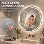Espejo de baño redondo Ø 60 cm con LED delanteros y traseros, antivaho, altavoz Bluetooth, intensidad regulable