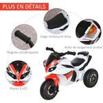 Porteur Enfants Moto de Course Effets musicaux et Lumineux Coffre Rangement Rouge Blanc