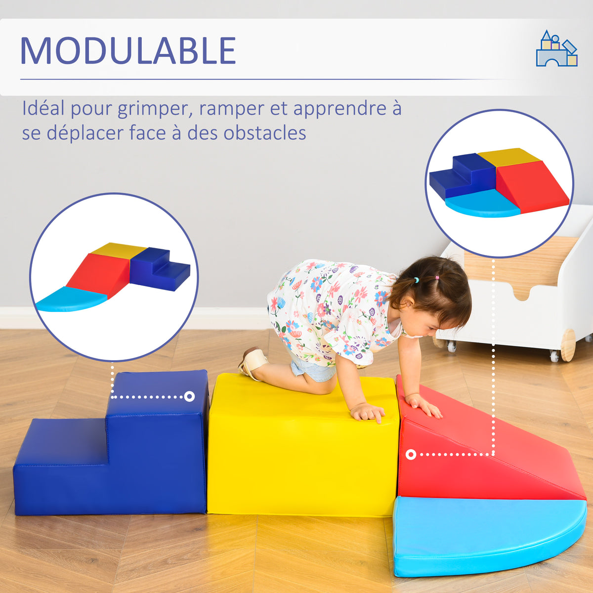 4 blocchi da costruzione XL - moduli per la motricità - giocattoli educativi - percorso motorio per bambini in schiuma EPE poliuretanica, blu, giallo, rosso