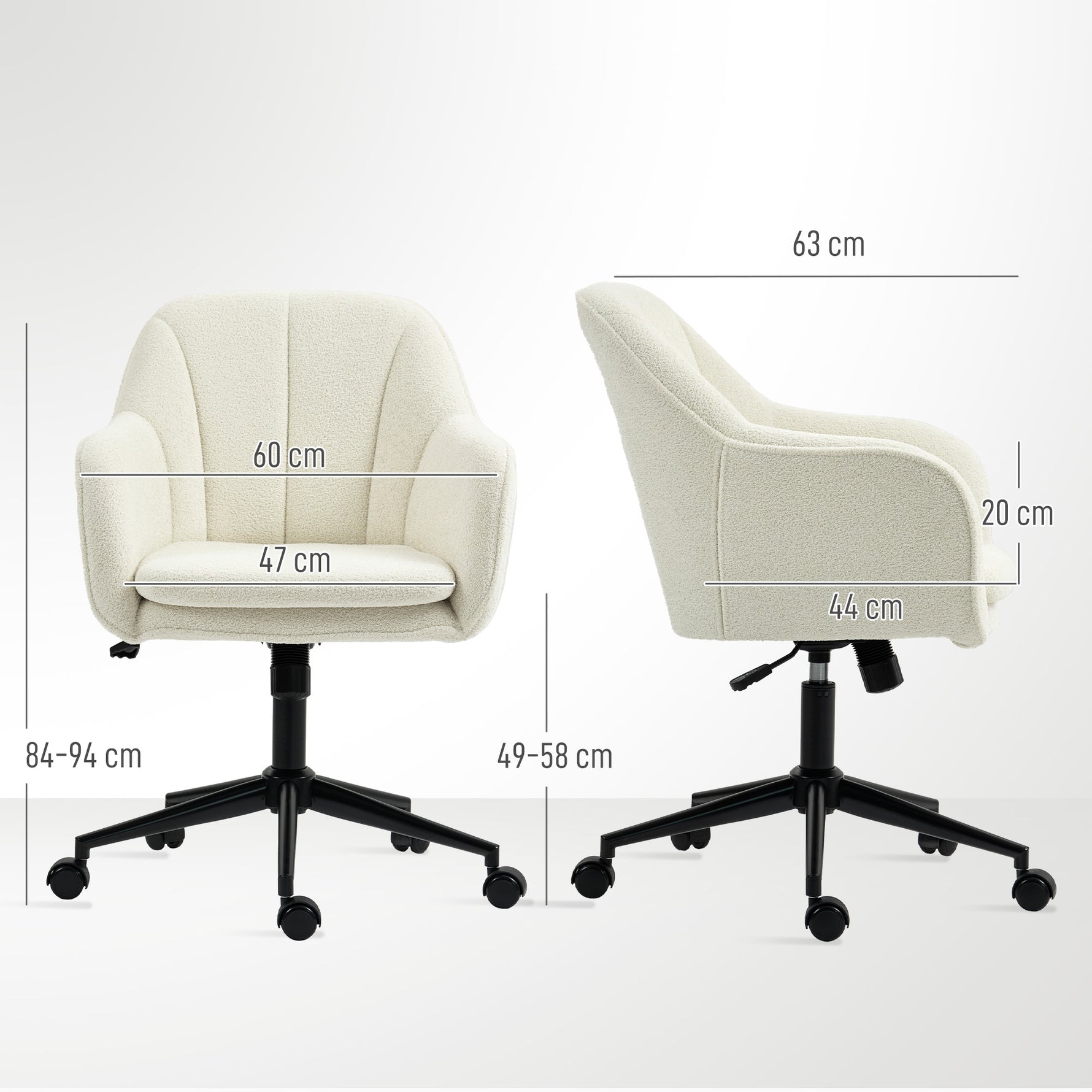 Chaise de bureau, fauteuil de bureau ergonomique réglable en hauteur, siège pivotante, fonction de bascule, beige