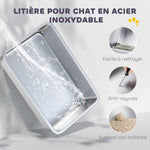 Bac à litière pour chat fermé, maison de toilette pour chat en acier inoxydable, 60,2 x 40,2 x 43,7 cm, gris clair