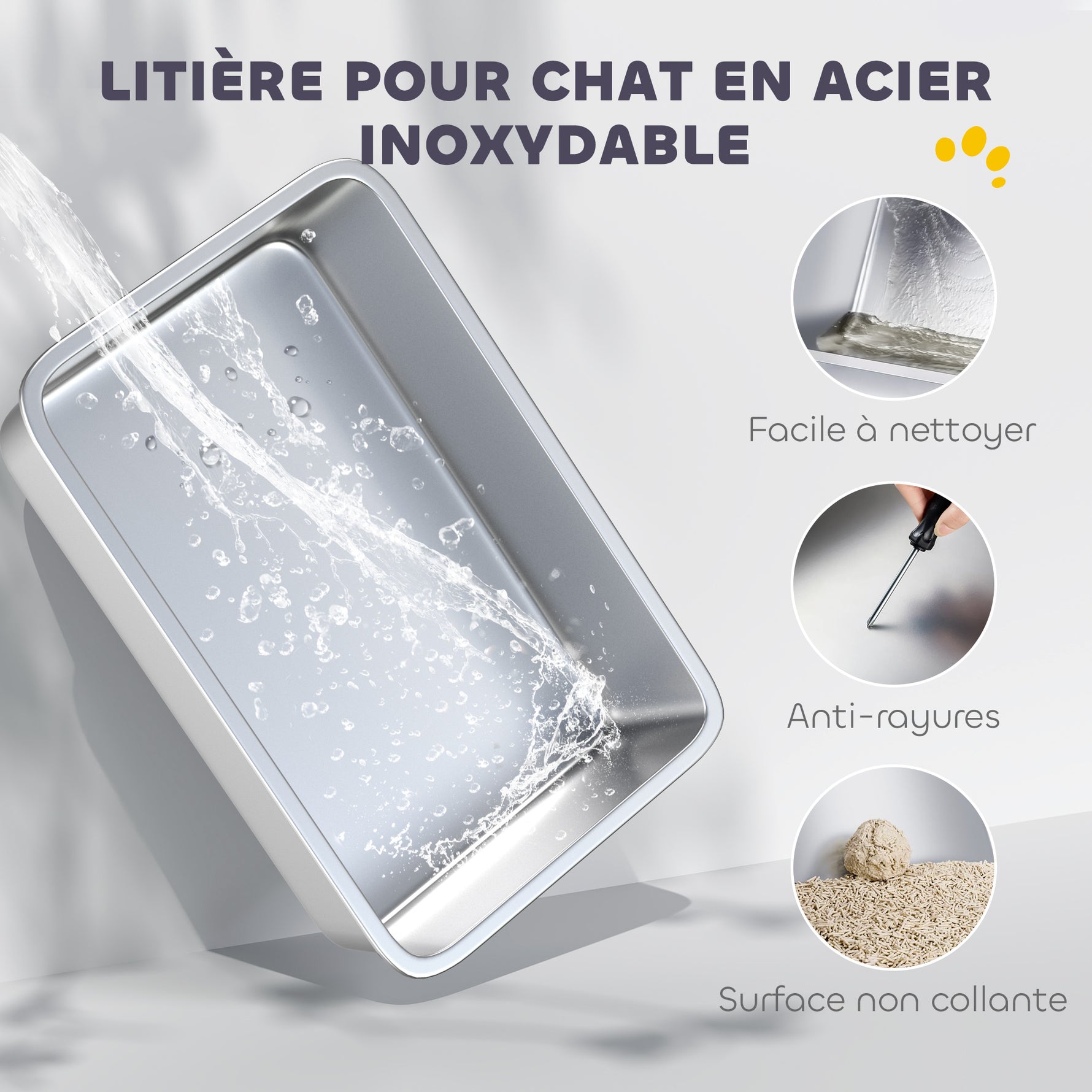 Bac à litière pour chat fermé, maison de toilette pour chat en acier inoxydable, 60,2 x 40,2 x 43,7 cm, gris clair