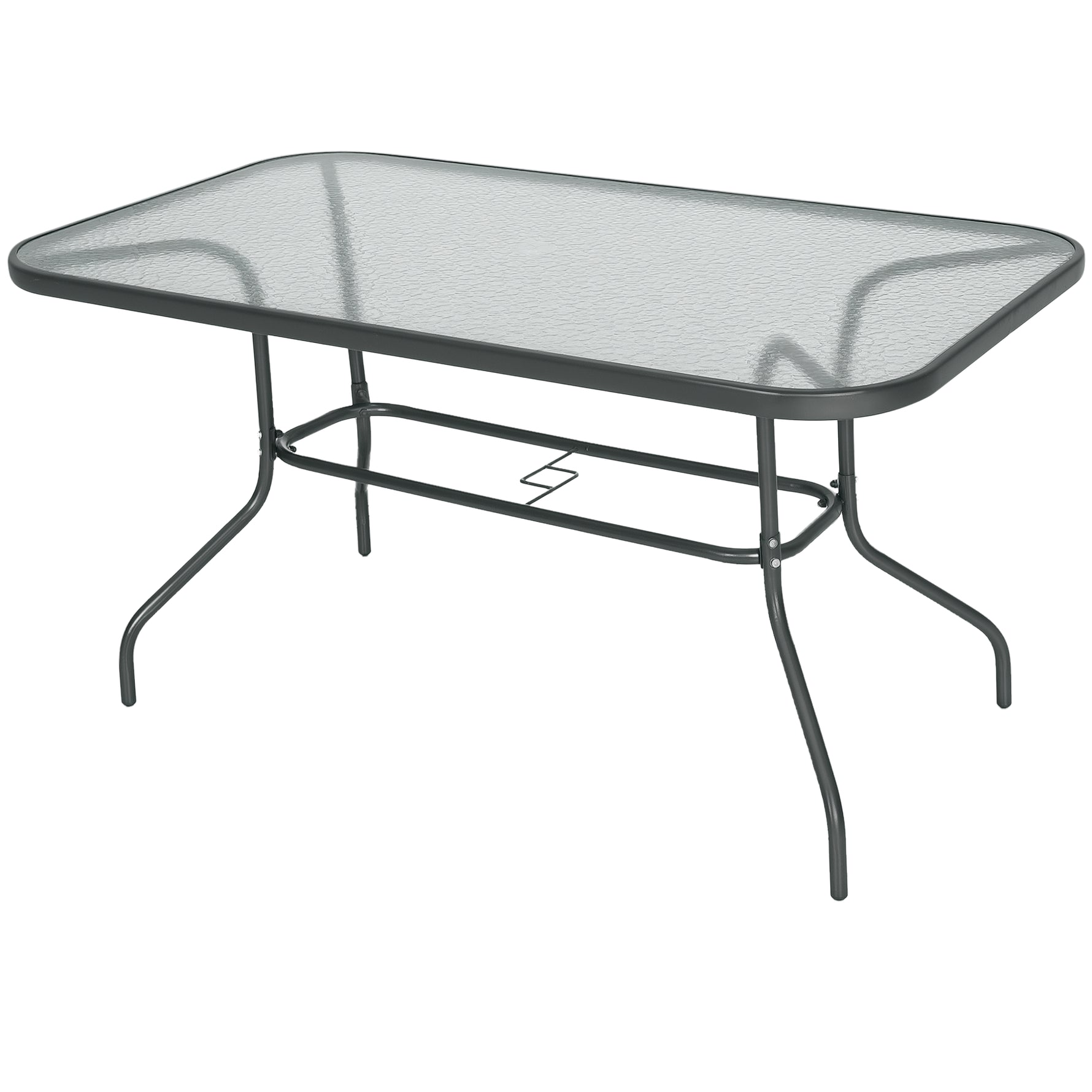 Table de Jardin rectangulaire dim. 140L X 80l x 70H cm métal époxy Gris Plateau Verre trempé