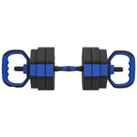Set di manubri per bodybuilding 6-in-1, manubrio regolabile da 30 kg, kettlebell, bilanciere, supporto per flessioni, blu