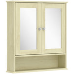 Armoire murale salle de bain avec miroir, 56 x 13 x 58 cm, meuble salle de bain avec Portes Miroir Doubles Bois Naturel