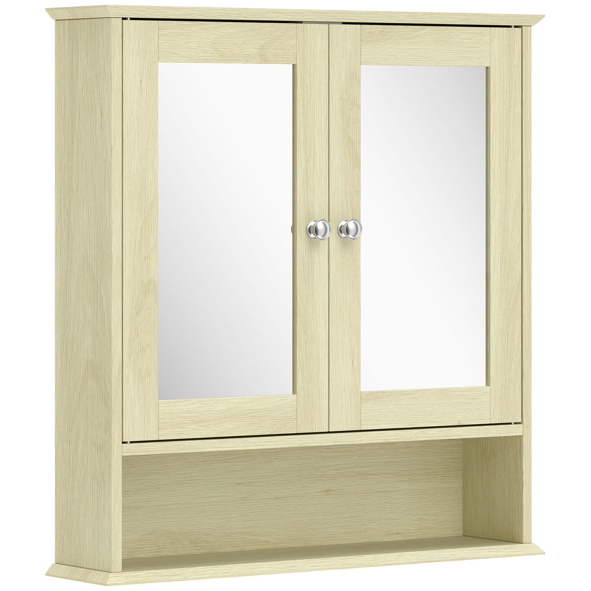 Armoire murale salle de bain avec miroir, 56 x 13 x 58 cm, meuble salle de bain avec Portes Miroir Doubles Bois Naturel