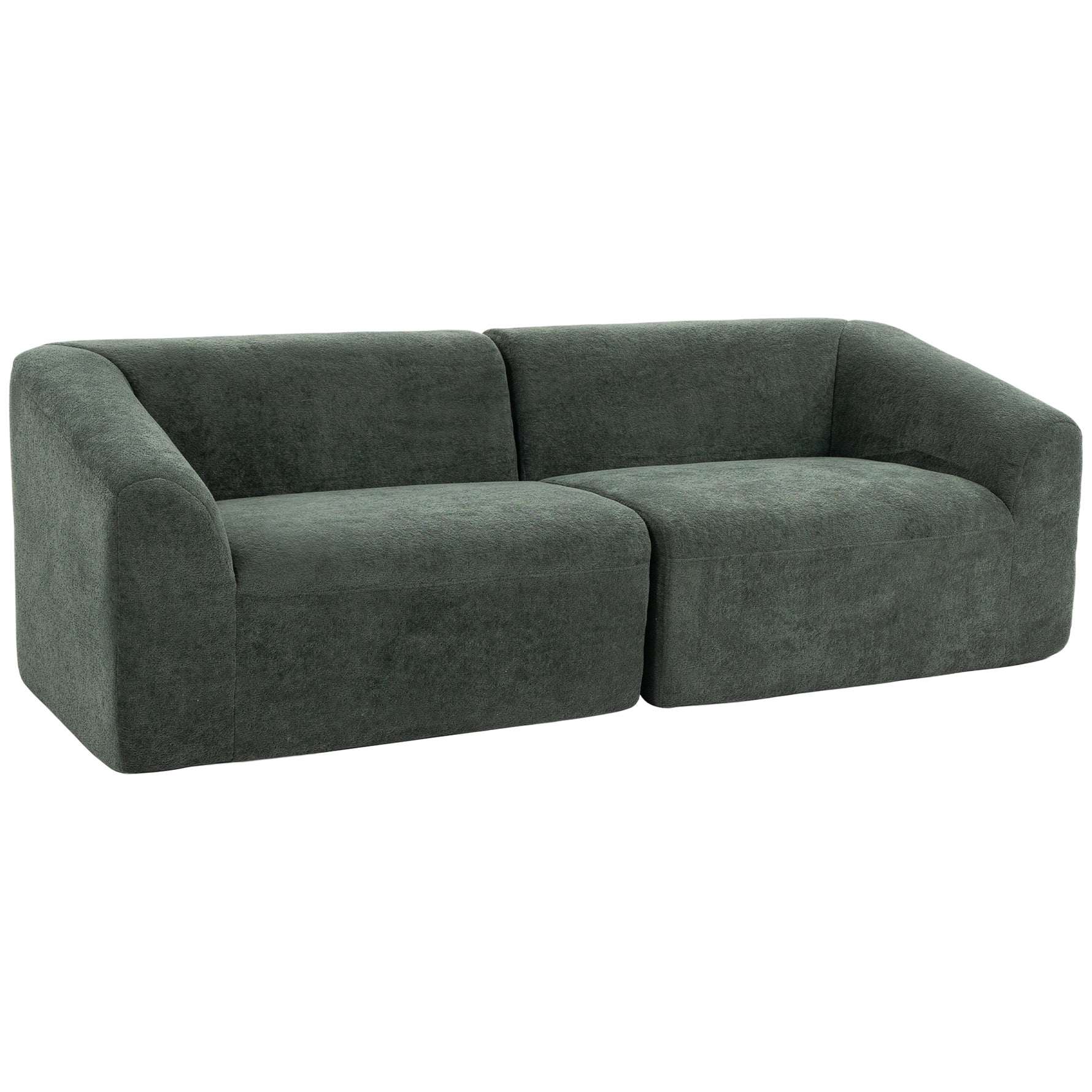 Canapé 3 places en chenille 225 cm, canapé salon rembourré moderne avec assise large, coussin à ressorts, vert foncé