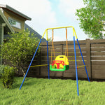 Portique Balançoire Enfants 3-en-1, Balançoire Pliable avec Siège Réglable, Intérieur et Extérieur, Multicolore