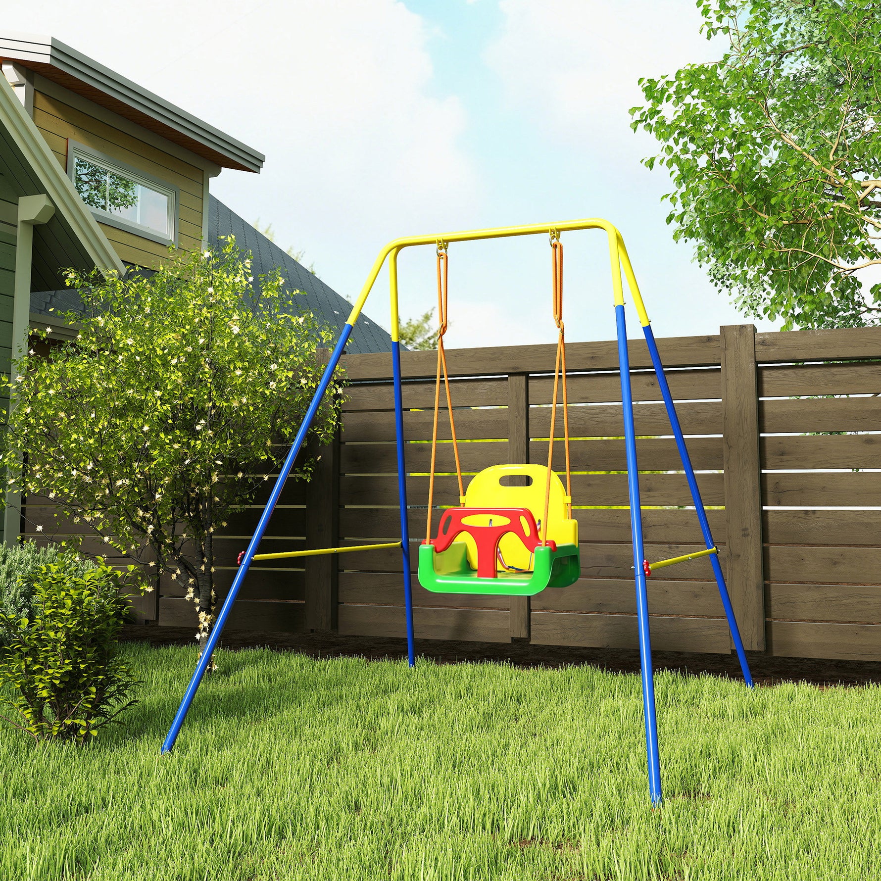 Portique Balançoire Enfants 3-en-1, Balançoire Pliable avec Siège Réglable, Intérieur et Extérieur, Multicolore