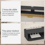 Meuble TV suspendu avec compartiments ouverts, porte rabattable et passe-câbles, 160 x 24 x 16 cm, gris