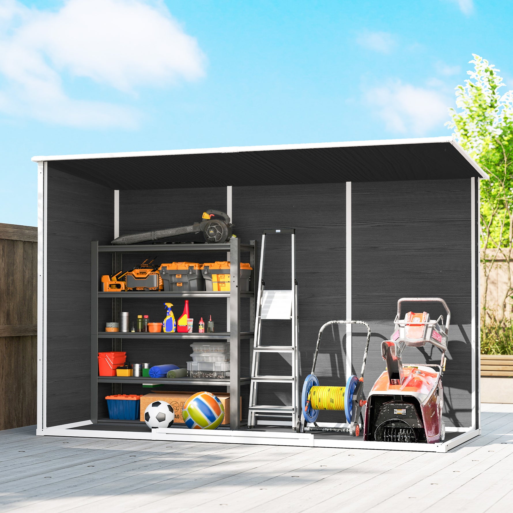 Abri de jardin en plastique, avec plancher, 303 x 123 x 197 cm, effet bois gris