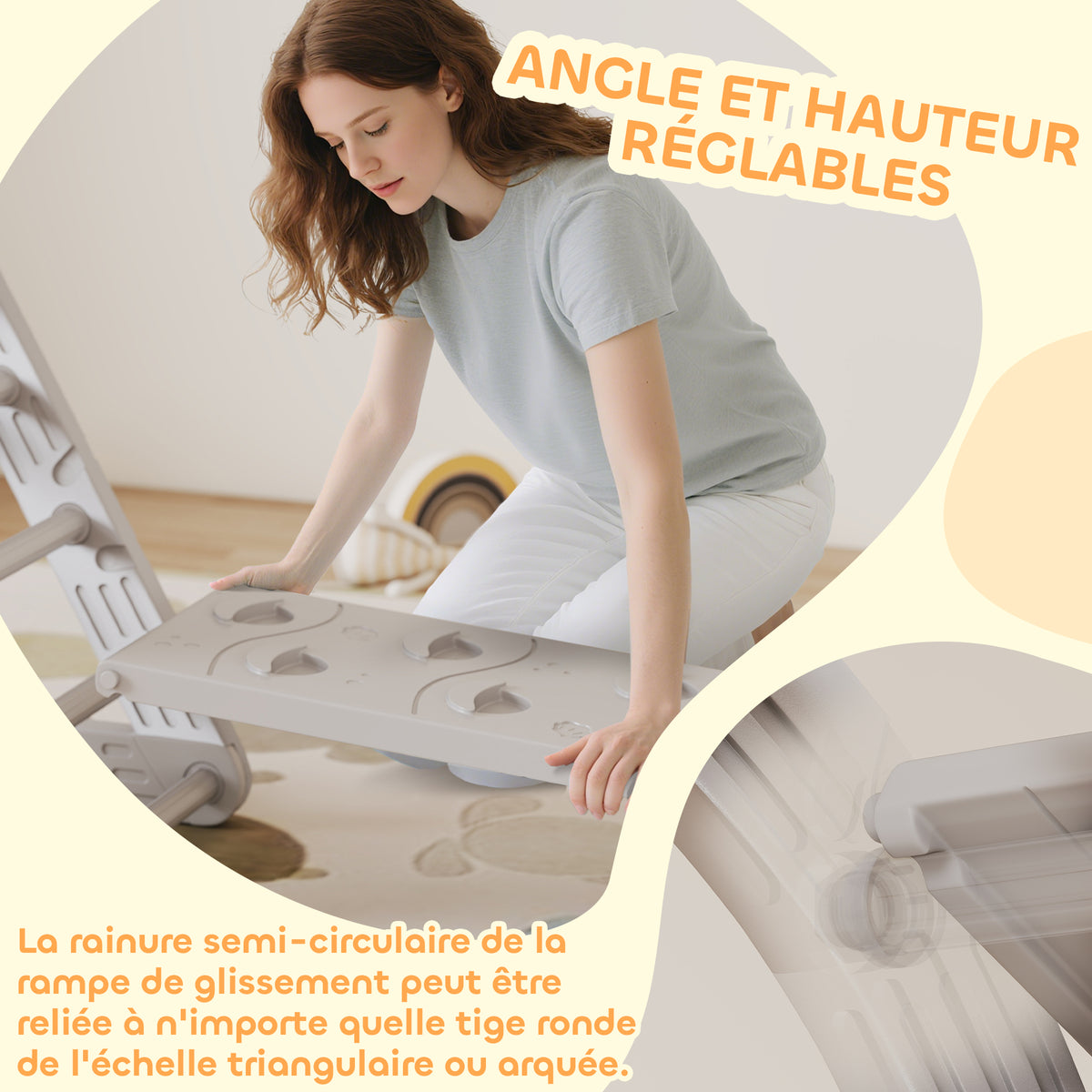 Triangolo da arrampicata 8 in 1 per bambini, arco da arrampicata, rampa bifacciale per arrampicarsi e scivolare, 279 x 80 x 69 cm, grigio