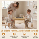 Ensemble 1 table et 2 chaise 3 pièces pour enfants avec plateau réversible espace de rangement bois naturel