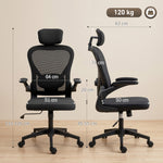 Chaise de Bureau Ergonomique, Fauteuil de Bureau en Maille avec Appui-Tête et Soutien Lombaire Réglables, Noir