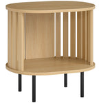 Table d'appoint ovale bout de canapé rangement ouvert pieds en acier design à lattes 50x39x50cm effet bois naturel