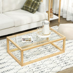 Table basse rectangulaire table de salon avec plateau en verre trempé cadre en bois d'hévéa dim. 100L x 60l x 35H cm