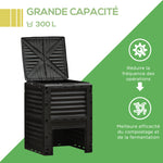 Tuincompostvat 300L compostbak voor de tuin van polypropyleen 48 ventilatieopeningen 60,5 x 60,5 x 81,5 cm zwart