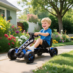 Kart à pédales pour enfants, karting enfant 3 à 6 ans avec roue libre, frein, roues EVA antidérapantes, bleu