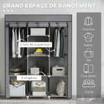 Armoire penderie multi-rangement - 8 étagères, 2 barres - non tissé gris