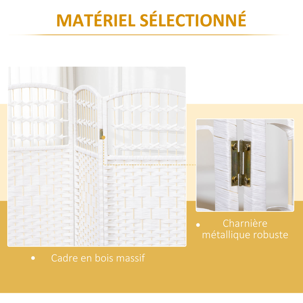 Paravent intérieur en bois séparateur de pièce cloison pliable 3 panneaux 120 x 170 cm blanc