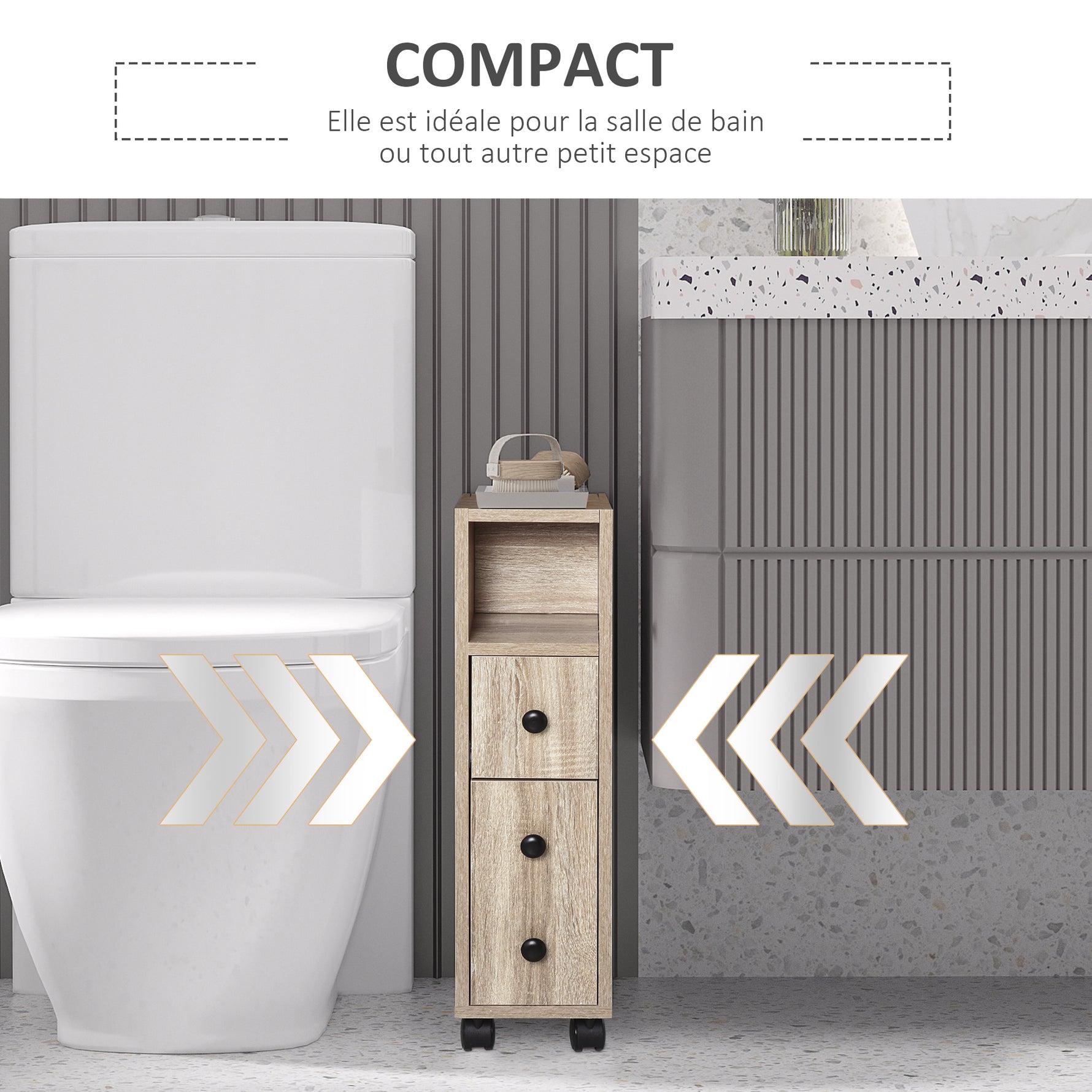 Porte-Papier Toilette 3 Niveaux avec Sortie Intégrée, Panneaux de Particules Aspect chêne Clair