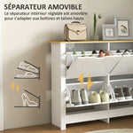 Meuble à chaussures 16 paires, armoire à chaussures étroite avec 4 tiroirs rabattables et étagères réglables