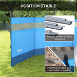 Paravent brise-vent de camping portable pliable avec sac de transport et poteaux en acier dim. 440 cm x 140 cm bleu