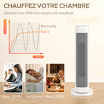 Chauffage d'appoint céramique PTC, radiateur électrique 2000 W avec thermostat réglable, minuterie, 21x19,7x61cm, blanc